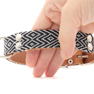Geometric Dog Collar, Black and Gray Fine Collar, Leather Dog Collars.