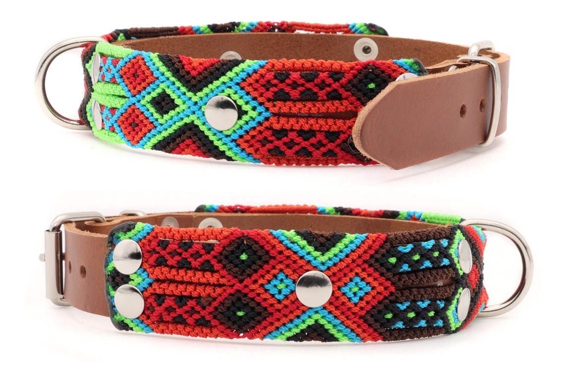 Hippie Dog Collar in Orange Blue and Red Colors. Etsy