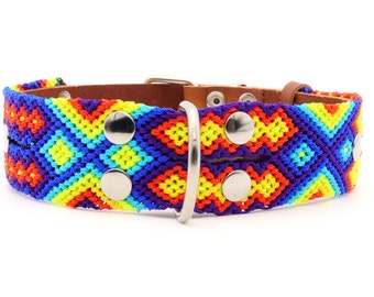 Hand Braided Aztec Style Leather Dog Collar, Collar for Large Dogs