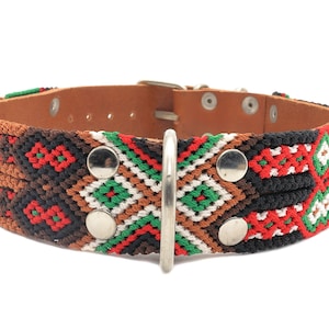Red and Black Dog Collar, Leather Hand Braided Collar for Large and Medium Dogs