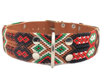 Red and Black Dog Collar, Leather Hand Braided Collar for Large and Medium Dogs