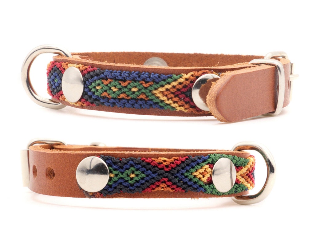 Narrow Brown Leather Collar for Small and Medium Dog, Navy Blue Collar for Pets, Very Fine Brown