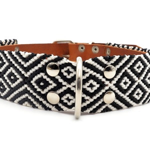 Collar de Perro Azteca Blanco y Negro. Collares Anchos para Perros (XM, 2XL)