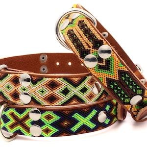 Boho dog collars, Aztec dog collars, handmade collars, braided collar with sturdy threads, Brown leather collars, Dog collars