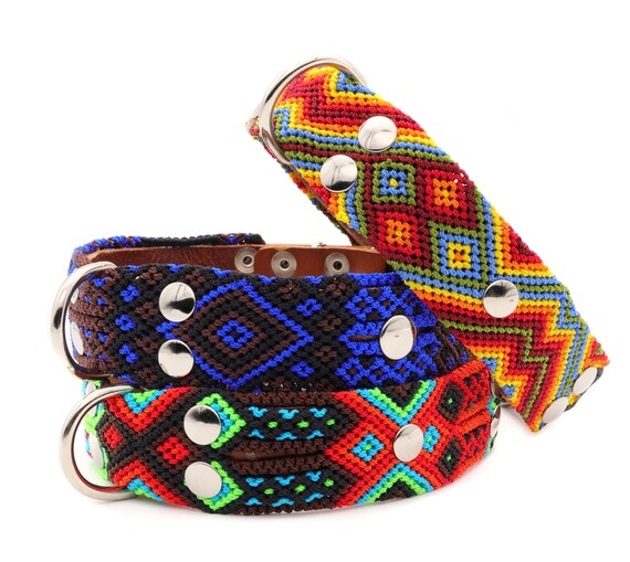 Hippie Dog Collar in Orange Blue and Red Colors. Etsy