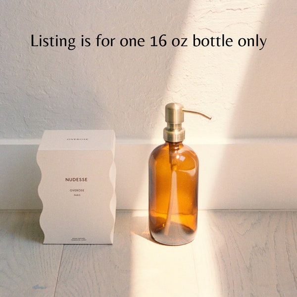 16 oz Amber Glass Bottle + Metal Pump | Refillable Soap Dispenser | Refillable Lotion Dispenser | Bathroom Decor | Kitchen Decor