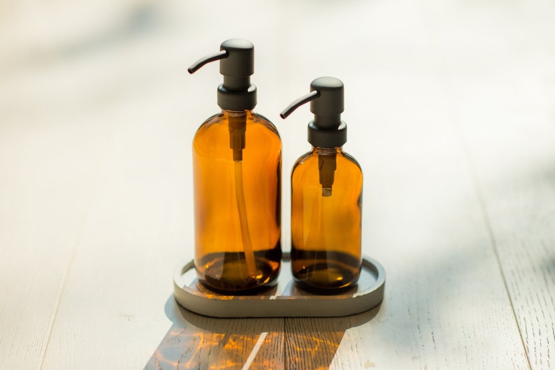 8 Oz Amber Glass Bottle Metal Pump Refillable Soap Etsy