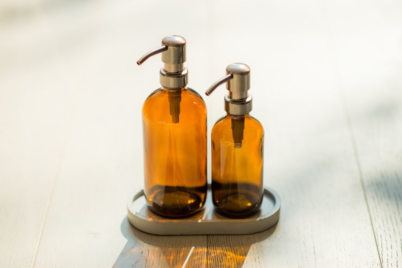 8 Oz Amber Glass Bottle Metal Pump Refillable Soap Etsy