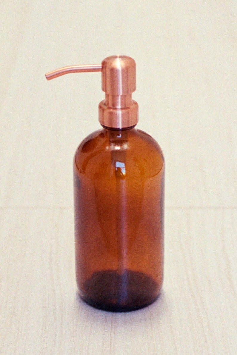 16 oz Amber Glass Bottle Metal Pump Refillable Soap Etsy