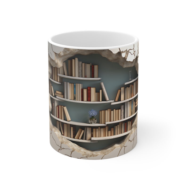 3D Effect Bookshelf Coffee Mug Bookcase Pretty Tea Cup Gift for Librarian or Book Lover Etsy