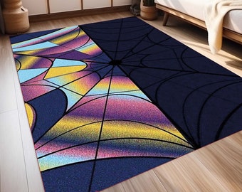 Wednesday Addams Rug, Wednesday Window Style Spider Web Rug, Area and Accent  Rug for your family movie room living or bedroom,unique trendy