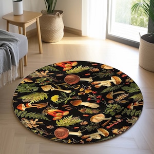 Round Rug, Mushroom Rug, Circle Rug, Bathmat Rug, Doormat Rug, Forest Decor Rug, Faded Style Rug, Circle Modern Rug, Rug For Kitchen, Boho