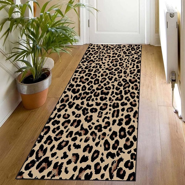 Leopard runner rug, Leopard pattern runner rug, Animal home decor rug, Hallway rug, Entryway rug, Stairs rug, Gifts for her, Washable rug