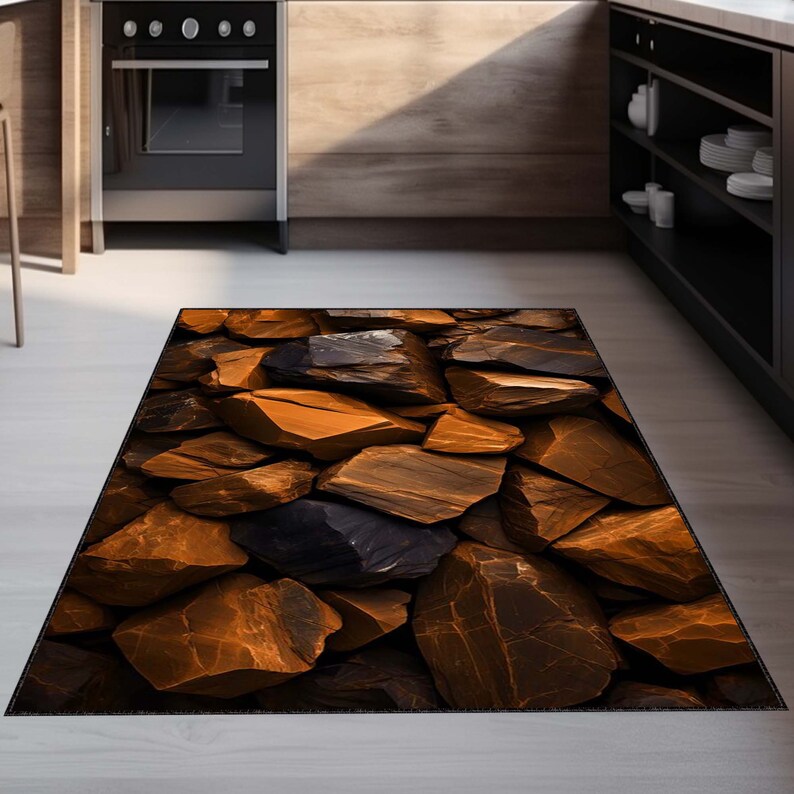 Hard Rug Rocks Stone Rug, Stone Design Rug, Rock Pattern Rug, Home Decor Rug, Brown ...