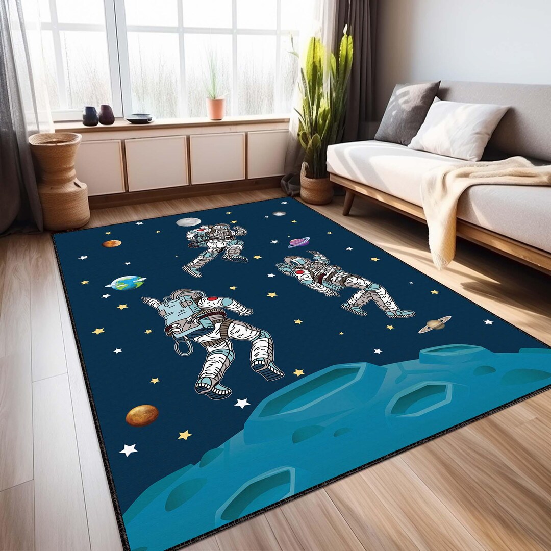 Moon Rover Play Rug Space Themed Cute Kid's Rug|adventurous Astronaut Childen's Mat|navy ...