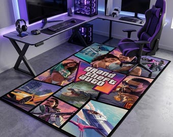 Gamer gaming area rug, Non slip washable vice city action video game room floor carpet, Man cave decor, Birthday gift for gamer boyfriend