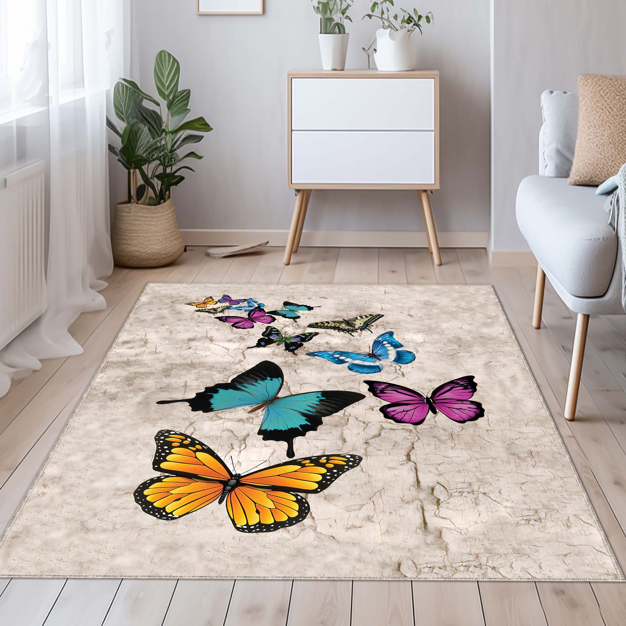Colorful Butterfly Rug, Rectangle Butterfly Rug, Butterfly Area Rug ...