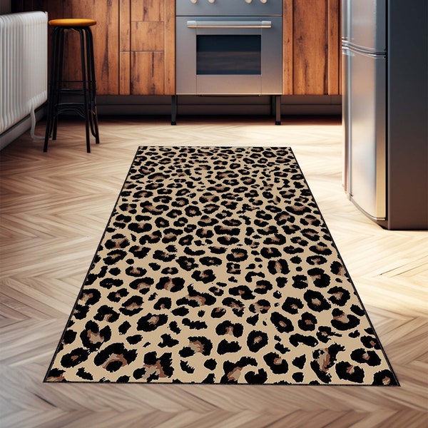 Leopard runner rug, Leopard pattern runner rug, Animal home decor rug, Hallway rug, Entryway rug, Stairs rug, Gifts for her, Washable rug