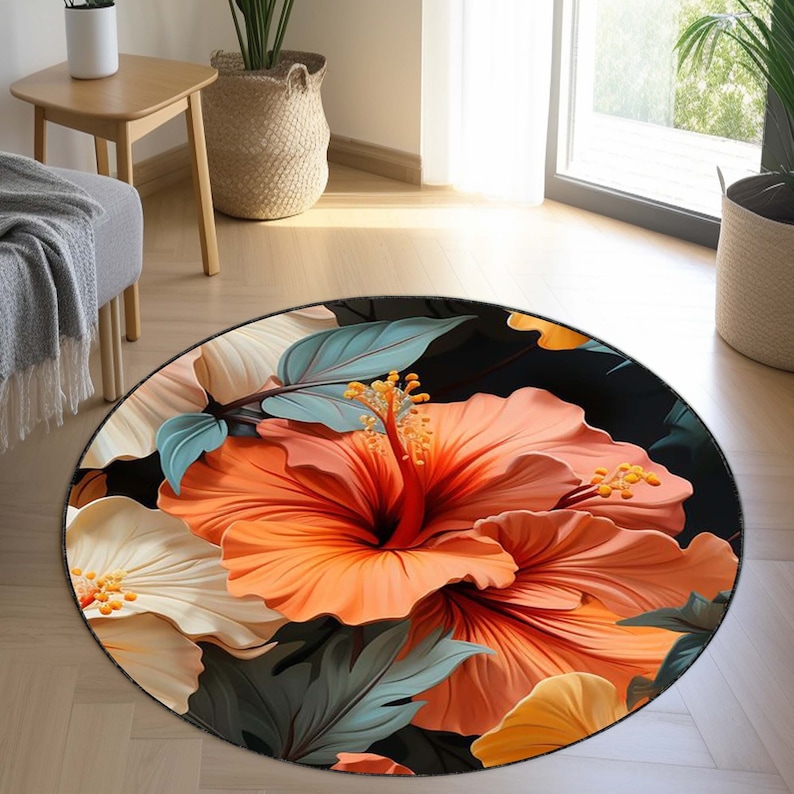 Flower Round Rug, Flower Circle Rug, FLOWER RUG, Round Flower Rug ...
