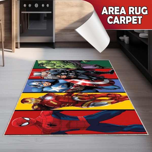 Super Hero rug, Area rug, Super Heroes, Kids room rug, Boys room rug, Gift rug, Decor rug, Multicolor rug, Fantastic Cartoon mat, Carpet