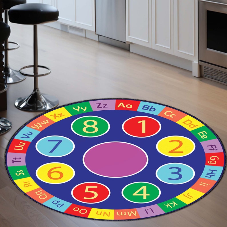 Round Rug, Circle Rug, Colorful Rug, Alphabet Round Rug, ABC Rug, Educational Rug Mat, Nonslip Soft Rug, Machine Washable Kindergarten Rug
