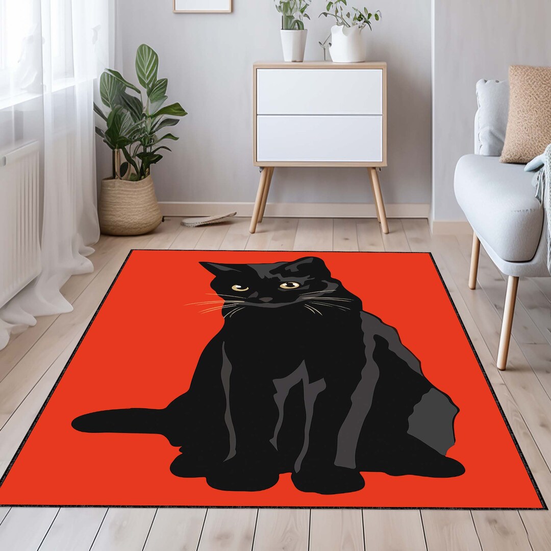 Cat Rug Real Black Cat Rug, Cat Rug, Animal Rug, Pet Rug, Rugs for Living Room, Home ...