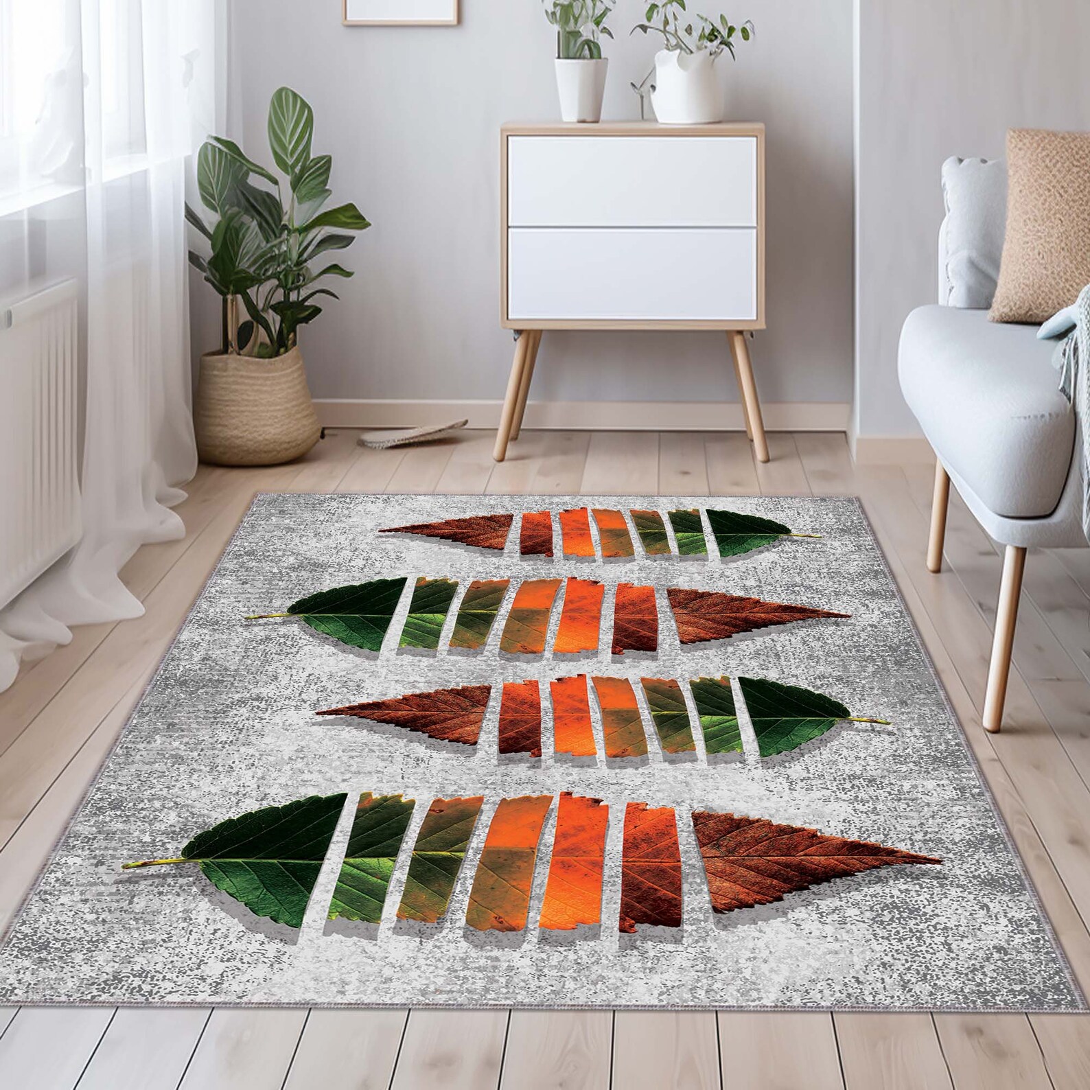 Boho Rug, Green Leaf Plant Art Area Rugs, 5x6ft,tropical Plant Leaves ...