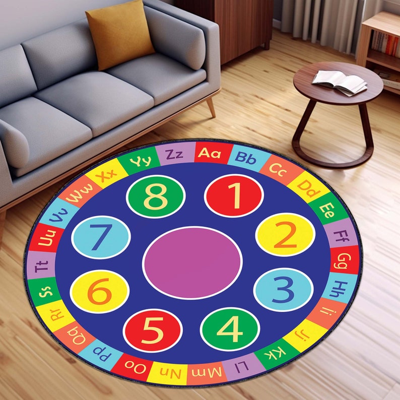 Round Rug, Circle Rug, Colorful Rug, Alphabet Round Rug, ABC Rug, Educational Rug Mat, Nonslip Soft Rug, Machine Washable Kindergarten Rug