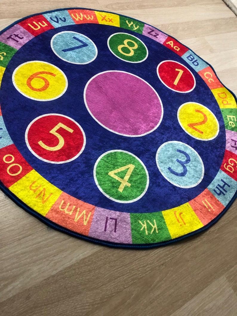 Round Rug, Circle Rug, Colorful Rug, Alphabet Round Rug, ABC Rug, Educational Rug Mat, Nonslip Soft Rug, Machine Washable Kindergarten Rug