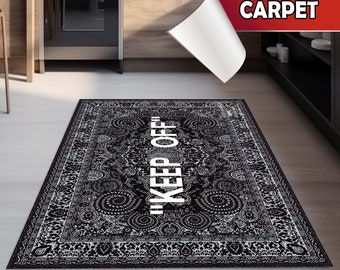 Alfombra Keep Off, Alfombra gris clásica-oscura, Alfombra de habitación moderna, Alfombra de decoración del hogar, Alfombra de sala de estar, Regalo personalizado, Alfombras modernas, Keep off, Alfombra