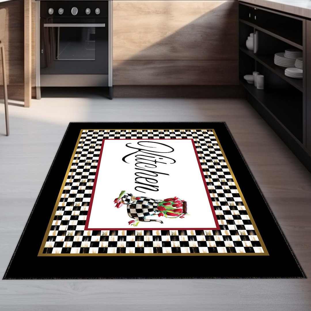 Checked Rug Kitchen Checkered Rug, Rugs for Kitchen, Non-slip Rug, Washable Rug, Kitchen ...