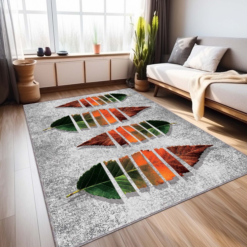 Boho Rug, Green Leaf Plant Art Area Rugs, 5x6ft,tropical Plant Leaves ...