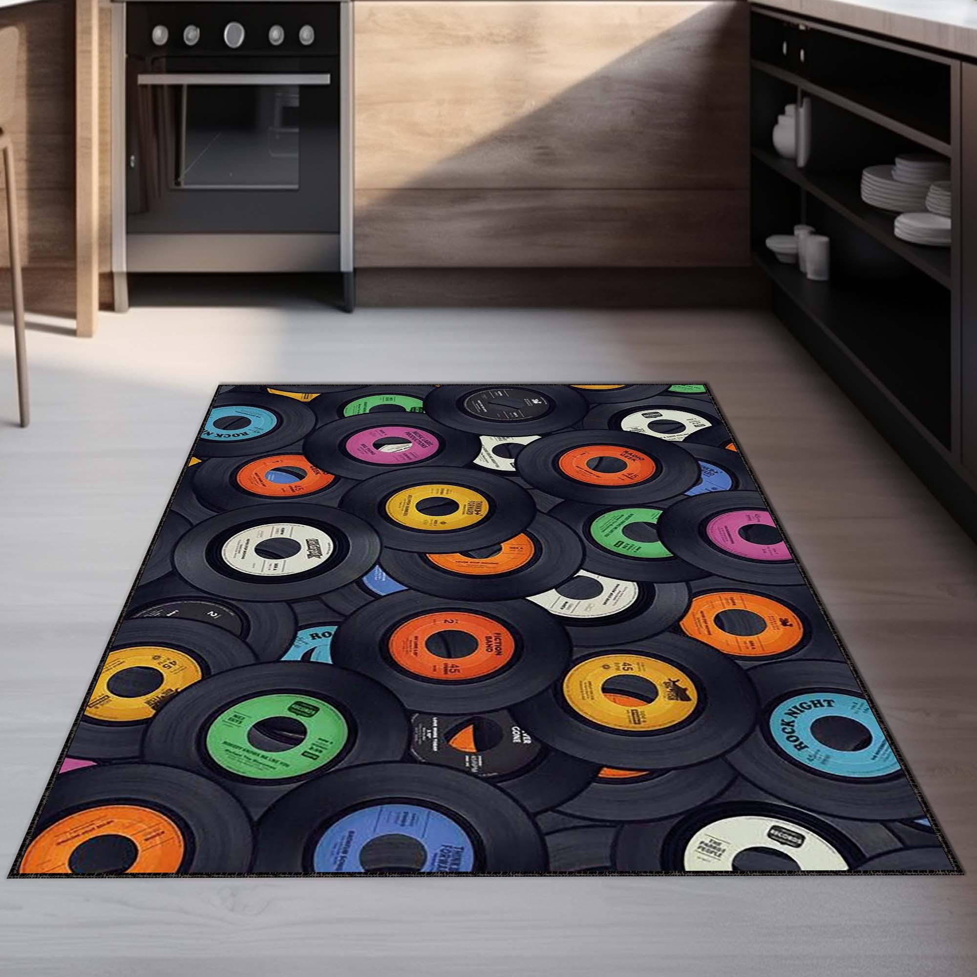 Rug Mat, Record Rug, Rustic Gold Design Record Rug, Music Disk Rug ...