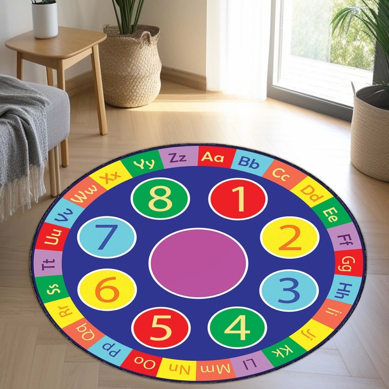 Round Rug, Circle Rug, Colorful Rug, Alphabet Round Rug, ABC Rug, Educational Rug Mat, Nonslip Soft Rug, Machine Washable Kindergarten Rug