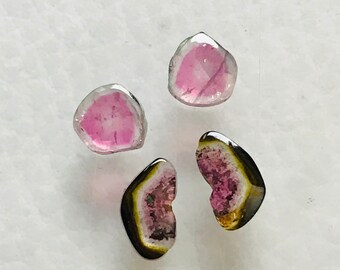 Natural Tourmaline Gemstone Watermelon Drilled Tourmaline Cabochon Slice Bio Tourmaline Slice Jewelry Making Cabochon Drilled Slice 3Pcs