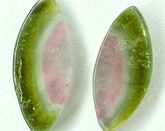 Coppia di fette di tormalina naturale di anguria: pietre preziose abbinate (16,30x6,90 mm)