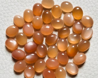 Natural Peach Moonstone Cabochons - 8x10mm Oval, 40 pc Lot