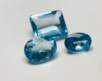 Faceted Blue Topaz Gemstone Lot - Mixed Shape, 10.75 Ct (3 pc)
