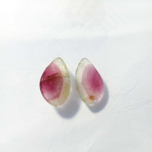 Ct 11.95 Watermelon Tourmaline slice pair 11x17.8mm to 10.5x17.5mm Bio-color natural tourmaline pair Jewelry Making Loose Gemstone  Pc - 2