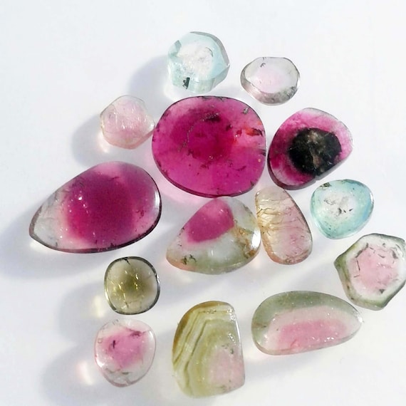 Ct 19.30 Watermelon Tourmaline Slices Lot Smooth Polished Size