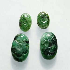 Natural Emerald Carving Pair Emerald Carved Oval Shape Loose Gemstone Emerald Ring Making Jewelry Carved Pair Emeralds pairs Ct - 17.15