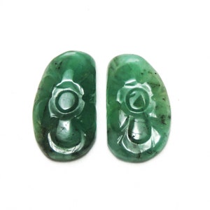 Natural Emerald Carving Pair Emerald Carved Fancy Shape Loose Gemstone Emerald Ring Size Making Jewelry Carved Pair Emerald
