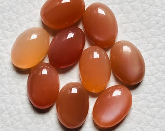Peach Moonstone Cabochons, Oval Gemstone Jewelry Making (10x14 mm), 9 Pc. Lot