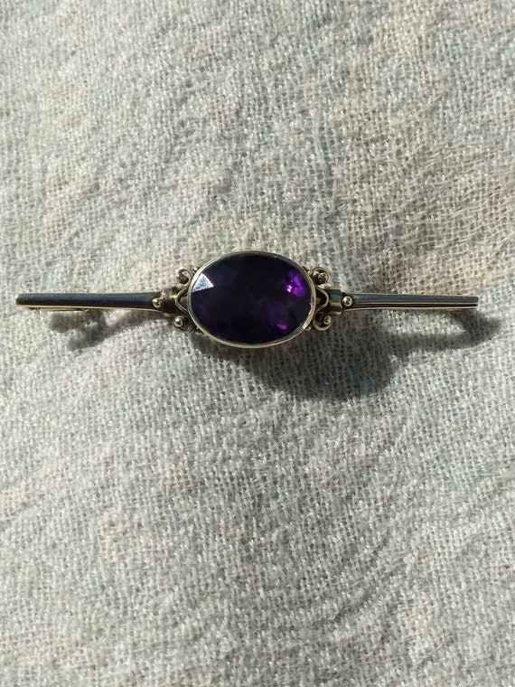 Amethyst & 14k Gold Antique Victorian Brooch