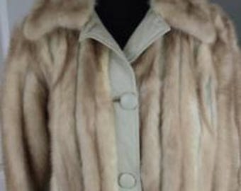 1970's Mink & Leather Panel Jacket - S / M - Cream - Sporty Classy Mink Coat For Everyday