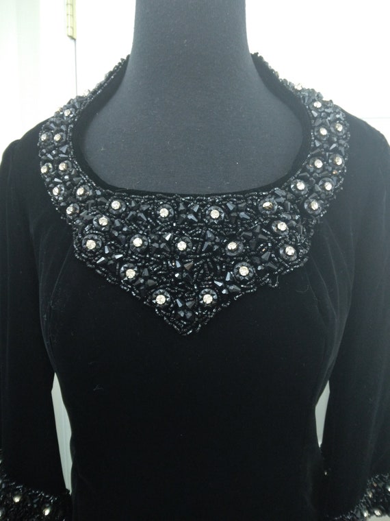Gorgeous 60's Black Velvet Party Dress Encrusted W
