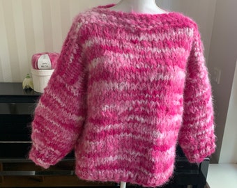 Alpaka Pullover „Pink&White“ handgestrickt