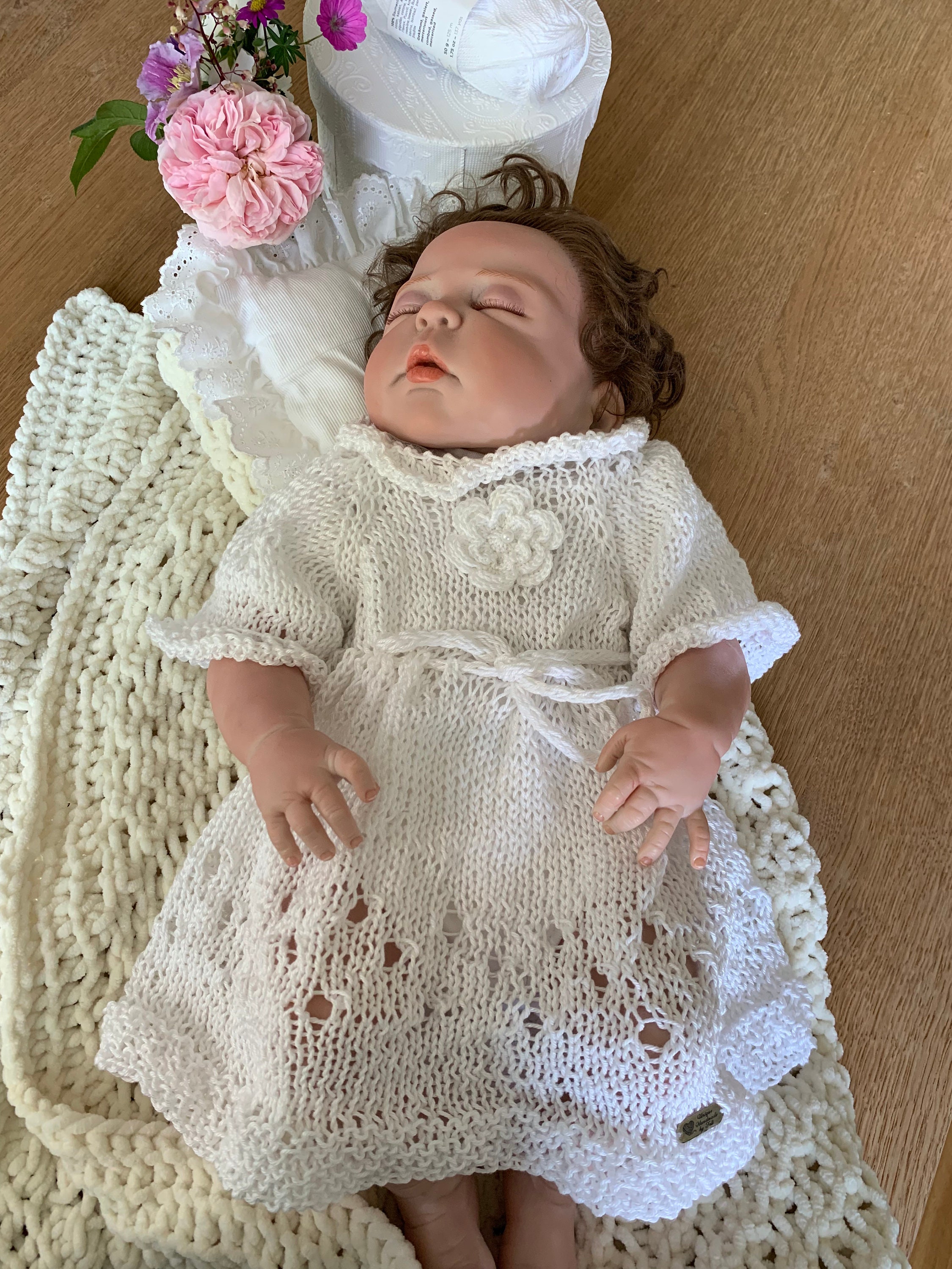 Robe De Baptême Bébé Tricotée Main - Taille 3-6 Mois - Blanc - Style Cardigan - Neuf Sans étiquettes
