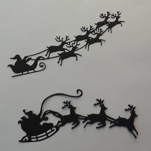 Santa Sleigh and Reindeer strip Die Cut, Christmas Die Cuts, Santa and Reindeer Silhouette Die Cut, Your Choice of Style