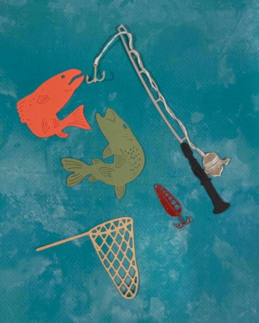 Fishing Pole Net 2 Fish and Hook Die Cuts 5 Pieces of Die Etsy
